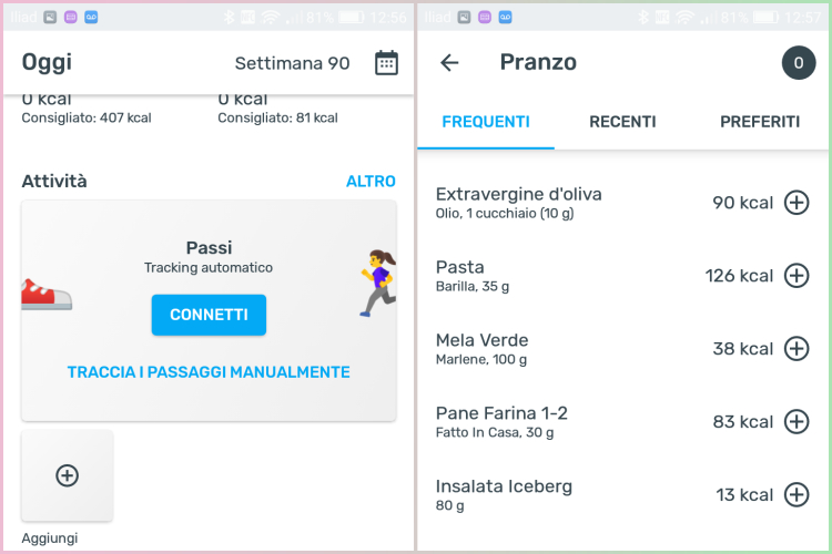 Yazio tracking automatico e esempio alimenti by vitaincasa