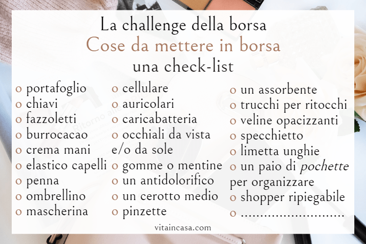 La challenge della borsa cose da mettere in borsa una check-list (2)