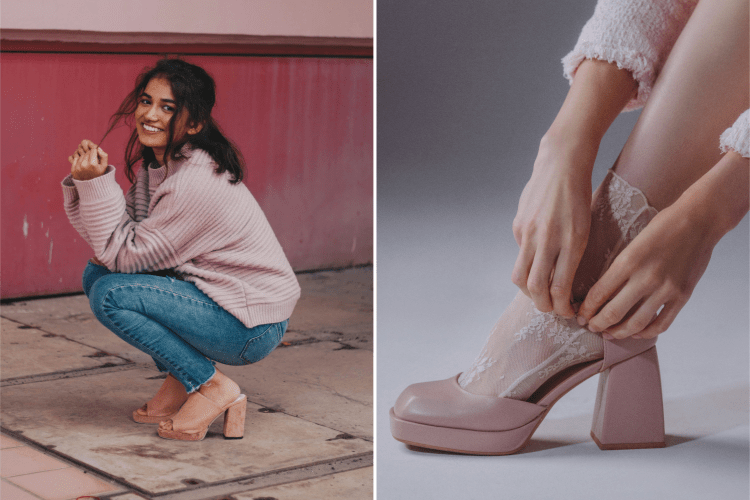 Pink wave pink and denim, and open shoes vitaincasa